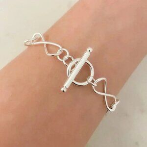 925 Sterling Silver Infinity Chain Link Bracelet Dainty Toggle Bracelet